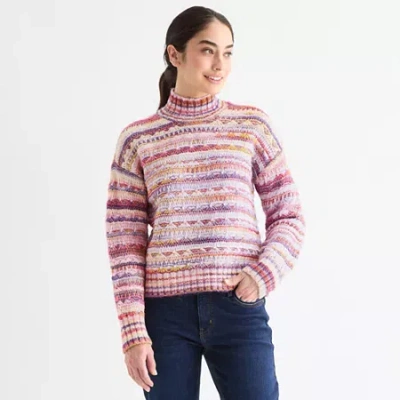 St. John's Bay Womens Mock Neck Long Sleeve Pullover Sweater In Pink