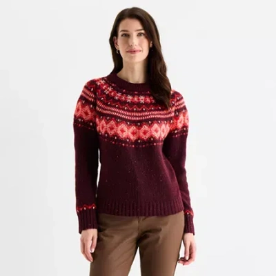 St. John's Bay Womens Mock Neck Long Sleeve Pullover Sweater In Red