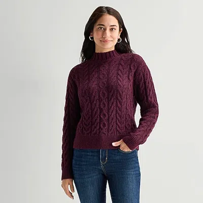 St. John's Bay Womens Mock Neck Long Sleeve Pullover Sweater In Red