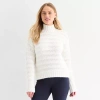 St. John's Bay Womens Mock Neck Long Sleeve Pullover Sweater In White
