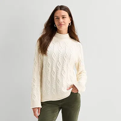 St. John's Bay Womens Mock Neck Long Sleeve Pullover Sweater In White