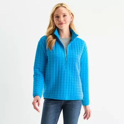 St. John's Bay Womens Mock Neck Long Sleeve Quarter-zip Pullover In Blue