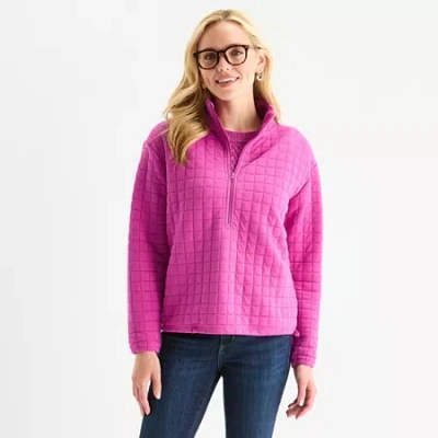 St. John's Bay Womens Mock Neck Long Sleeve Quarter-zip Pullover In Pink