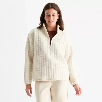 St. John's Bay Womens Mock Neck Long Sleeve Quarter-zip Pullover In White