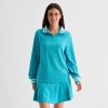St. John's Bay Womens Mock Neck Long Sleeve Sweatshirt In Blue