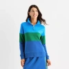 St. John's Bay Womens Mock Neck Long Sleeve Sweatshirt In Blue