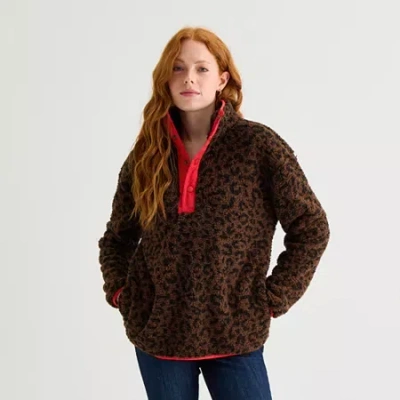 St. John's Bay Womens Mock Neck Long Sleeve Sweatshirt In Brown