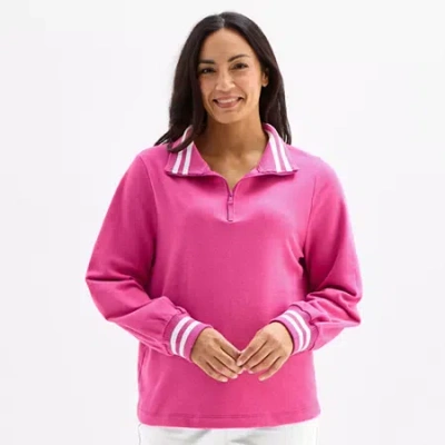 St. John's Bay Womens Mock Neck Long Sleeve Sweatshirt In Pink