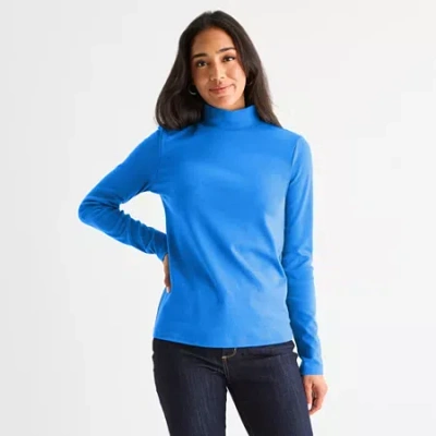 St. John's Bay Womens Mock Neck Long Sleeve T-shirt In Blue