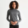 St. John's Bay Womens Mock Neck Long Sleeve T-shirt In Gray