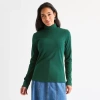 St. John's Bay Womens Mock Neck Long Sleeve T-shirt In Green