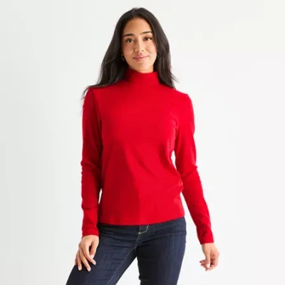 St. John's Bay Womens Mock Neck Long Sleeve T-shirt In Red
