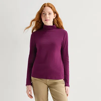 St. John's Bay Womens Mock Neck Long Sleeve T-shirt In Purple