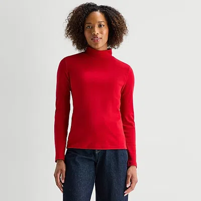 St. John's Bay Womens Mock Neck Long Sleeve T-shirt In Red