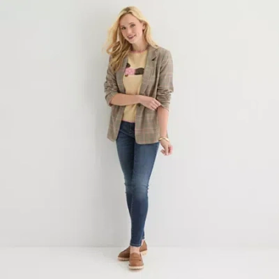 St. John's Bay Womens Plaid Regular Fit Blazer In Sand