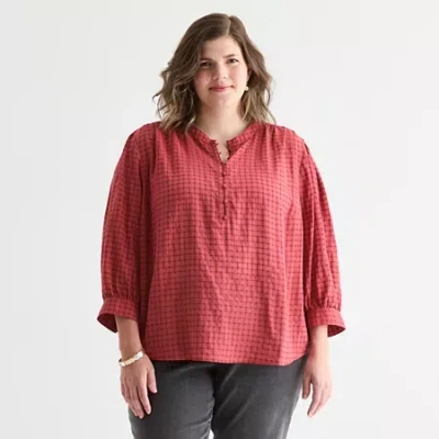 St. John's Bay Womens Plus 3/4 Sleeve Blouse In Red
