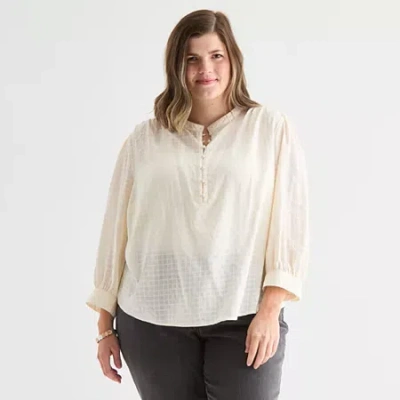 St. John's Bay Womens Plus 3/4 Sleeve Blouse In White