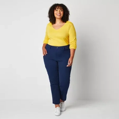 St. John's Bay Womens Plus Adaptive Easy-on + Easy-off Seated Wear Slim Mid Rise Trouser In Blue