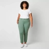 St. John's Bay Womens Plus Adaptive Easy-on + Easy-off Seated Wear Slim Mid Rise Trouser In Green