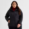 St. John's Bay Womens Plus Adaptive Hooded Easy-on + Easy-off Midweight Puffer Jacket In Black