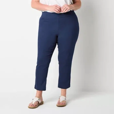 St. John's Bay Womens Plus Ankle Pull-on Pant In Blue