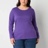 St. John's Bay Womens Plus Crew Neck Long Sleeve T-shirt In Purple