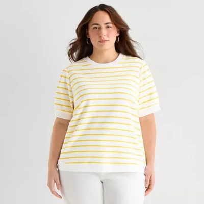 St. John's Bay Womens Plus Crew Neck Short Sleeve Blouse In Yellow
