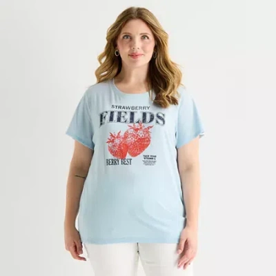 St. John's Bay Womens Plus Crew Neck Short Sleeve Regular Fit Graphic T-shirt In Blue