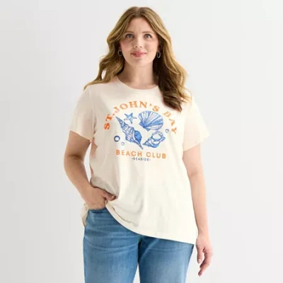 St. John's Bay Womens Plus Crew Neck Short Sleeve Regular Fit Graphic T-shirt In Neutral