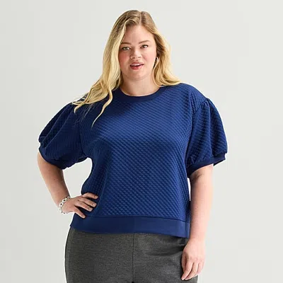 St. John's Bay Womens Plus Crew Neck Short Sleeve Sweatshirt In Blue
