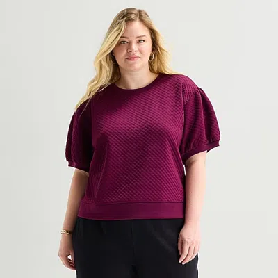 St. John's Bay Womens Plus Crew Neck Short Sleeve Sweatshirt In Red