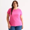 St. John's Bay Womens Plus Crew Neck Short Sleeve T-shirt In Pink