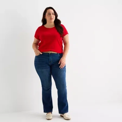 St. John's Bay Womens Plus Crew Neck Short Sleeve T-shirt In Red