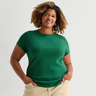 St. John's Bay Womens Plus Crew Neck Short Sleeve T-shirt In Green