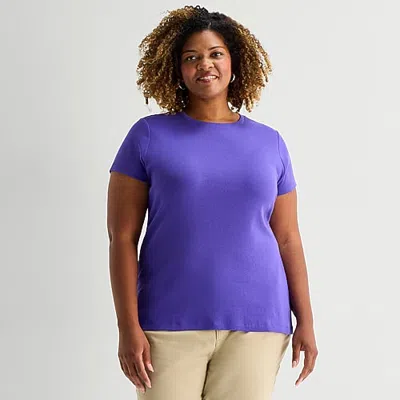 St. John's Bay Womens Plus Crew Neck Short Sleeve T-shirt In Purple