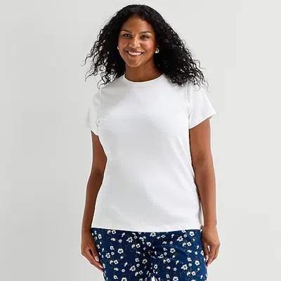 St. John's Bay Womens Plus Crew Neck Short Sleeve T-shirt In White