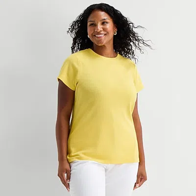 St. John's Bay Womens Plus Crew Neck Short Sleeve T-shirt In Yellow