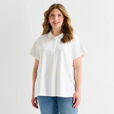 St. John's Bay Womens Plus Easy-on + Easy-off Short Sleeve Adaptive T-shirt In White