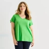 St. John's Bay Womens Plus Easy-on + Easy-off V Neck Short Sleeve Adaptive T-shirt In Green