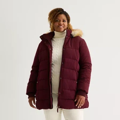 St. John's Bay Womens Plus Heavyweight Puffer Jacket In Red