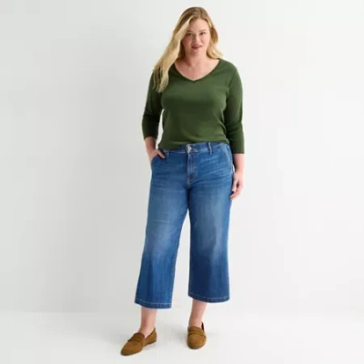 St. John's Bay Womens Plus High Rise Cropped Wide Leg Jean In Blue