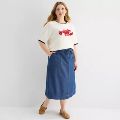 St. John's Bay Womens Plus High Rise Midi A-line Skirt In Multi