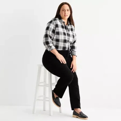 St. John's Bay Womens Plus High Rise Wide Leg Corduroy Pant In Black