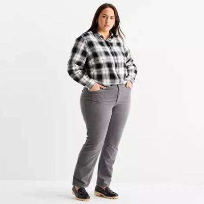 St. John's Bay Womens Plus High Rise Wide Leg Corduroy Pant In Gray