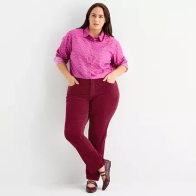 St. John's Bay Womens Plus High Rise Wide Leg Corduroy Pant In Red