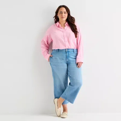 St. John's Bay Womens Plus High Rise Wide Leg Jean In Blue