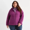 St. John's Bay Womens Plus Hooded Packable Midweight Puffer Jacket In Purple