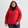 St. John's Bay Womens Plus Hooded Packable Midweight Puffer Jacket In Red