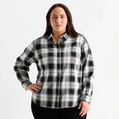 St. John's Bay Womens Plus Long Sleeve Blouse In Black