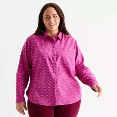 St. John's Bay Womens Plus Long Sleeve Blouse In Pink